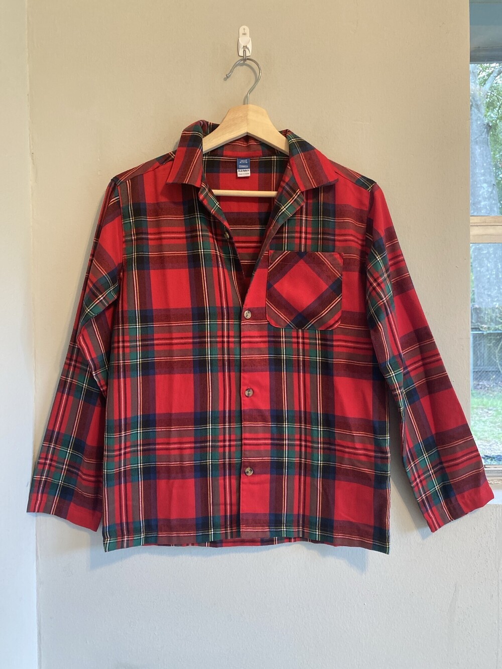 Old Navy Girl Red Green Plaid Flannel Pajama Top XL 14-16